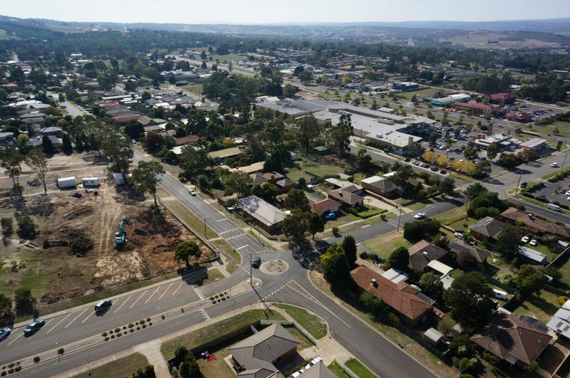 Aerial view of Wallan township, showing the High Street roundabout and surrounding residential streets